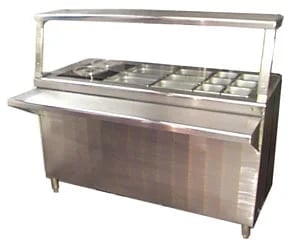 Barra caliente de acero inoxidable con compartimentos térmicos y protección de cristal