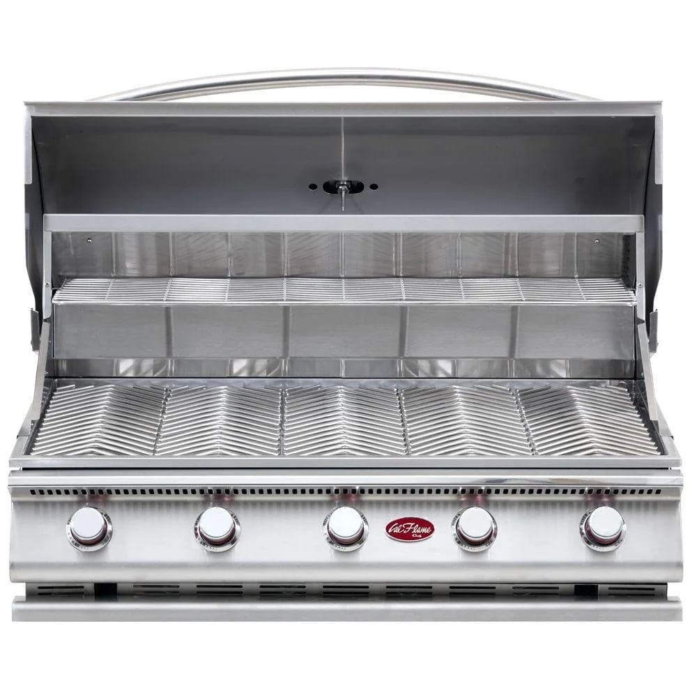 Asador de gas de acero inoxidable con cinco quemadores y tapa abatible